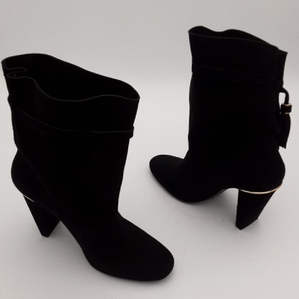 ZARA Elegant Black Women's Boots suede Western Festival Rodeo Y2k Casual Pull On